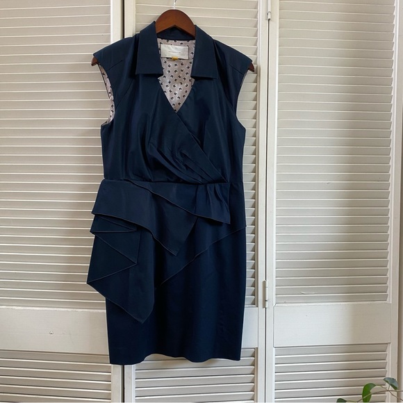 Anthropologie Leifsdottir Navy Blue Collar Sheath Dress - Picture 2 of 7